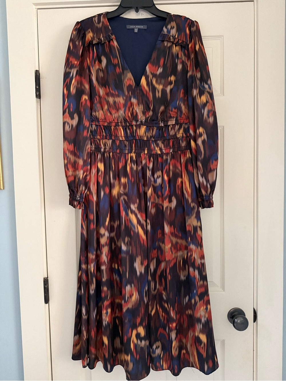 NWOT Julia Jordan Multicolor Printed Long Sleeve V-Neck Midi Dress